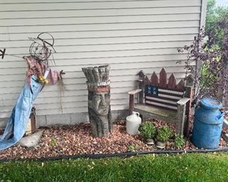 Yard Decor, Milk Can, Wood Bench