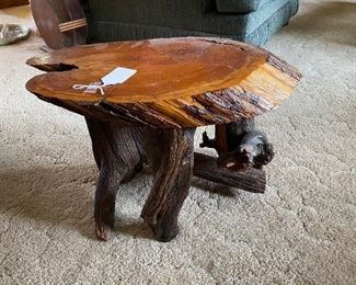 Hand Carved Wood Slab End Table