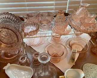 Pink, yellow depression glass 