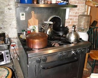 Southbend 6 burner gas stove and misc. kitchenware