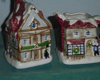 1988 Fitz & Floyd christmas carol small house creamer & sugar bowl