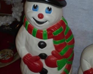 Vintage plastic lit snowman yard decoration