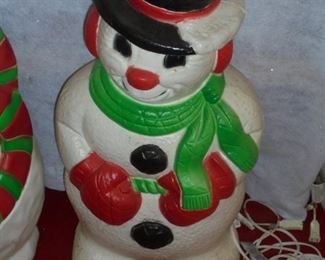 Vintage plastic lit snowman yard decoration