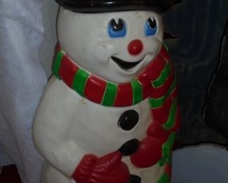 Vintage plastic lit snowman yard decoration