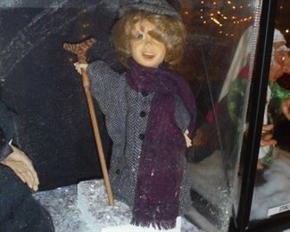 Vintage rare hand puppets in display case Tiny Tim & Scrooge