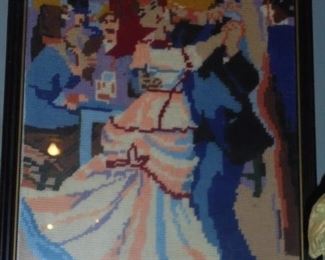 Framed needle point Ms Cratchit at ball