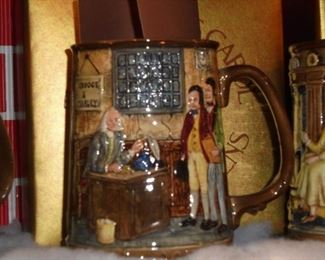 Collectable tankards:  Scrooge & Bob Marley in office w/coa