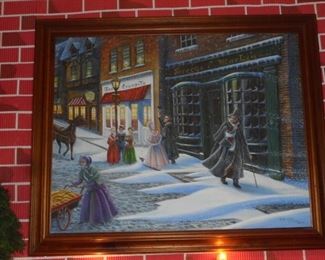 Large oil painting framed street scene by Allen Hamp 2007