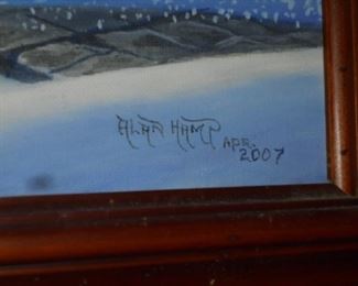 Large oil painting framed street scene by Allen Hamp 2007