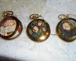 3 Christmas ornament pocket watches