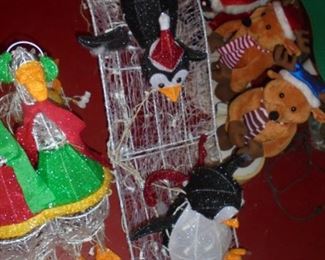 Lit yard snow sled w/penguins