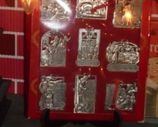 NIB 9 piece set pewter ornaments
