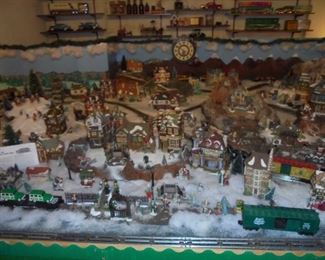 8' x 12' entire Christmas village layout w/Lionel train/village houses/tunnels/water falls/Lionel plane