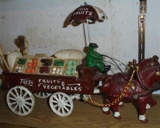 Cast iron Fresh Fruit wagon w/team