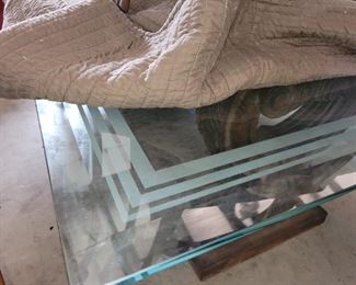 Etched glass dining table with chairs