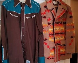 Roper western shirt, Pendelton coat