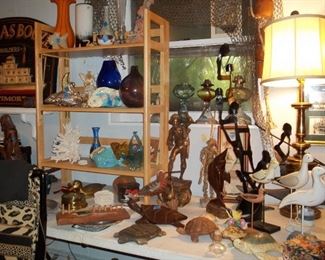 shore birds, oil lamps & brass