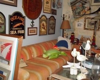 nautical signs & 1970's cool sofa