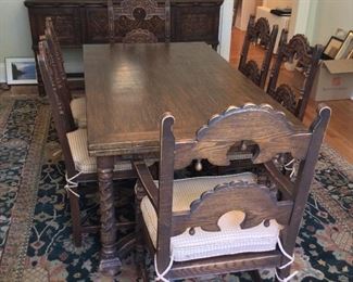 1920’s carved oak Jacobean dining room set. 
