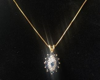 AVAILABLE FOR PRESALE. 14k gold sapphire pendant.