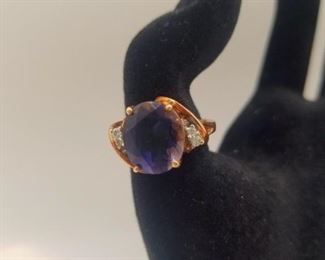 AVAILABLE FOR PRESALE. 12x10 mm Amethyst with 4 diamonds in yellow gold 10k.