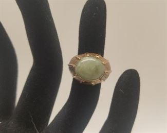 AVAILABLE FOR PRESALE. 12x10 mm Oval Jade ring 14k stamp.
