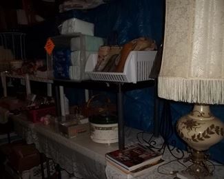 handbags, vintage lamp, misc housewares