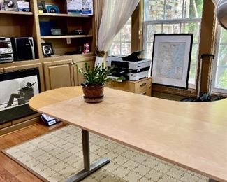 (2) IKEA ASYMMETRICAL DESKS (THE 2ND DESK IS LOCATED NOT PICTURED HERE AND IS LOCATED IN THE UPSTAIRS OFFICE)