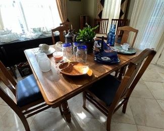ANTIQUE PUB TABLE AND FIVE CHAIRS