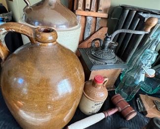 ANTIQUE STONEWARE, WAX CANDLE MOLDS, ETC.  