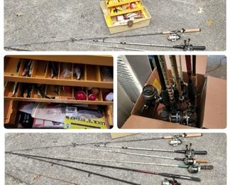 Tackle Box and assorted Rods and reels. Most sold. 