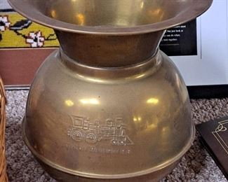 $48 Old Weighted brass (and copper?) spittoon embossed on both sides UNION PACIFIC RR Measures 10 3/4" tall with the bell measuring 8 7/8" across.