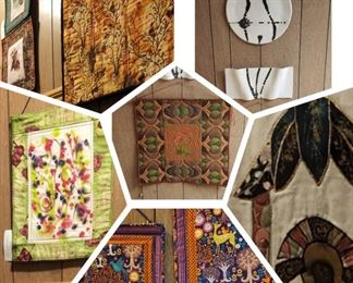 Art: Walls & Walls of quilted and other gallery pieces, many created by the owner. 50% of original tagged price. 