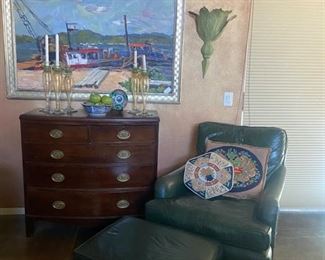 Hancock and Moore leather chair large landscape oil painting