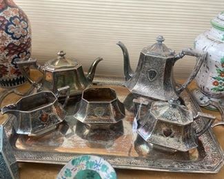 Arts and crafts hand hammered plated tea /coffee set