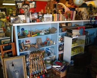 Croquet set, small piano, globe. 