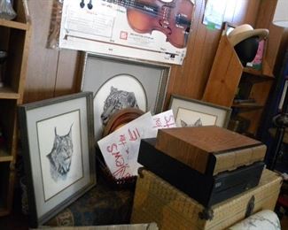 Cat art triptych. Trunks, shelves, cassettes. 