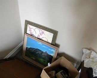 Many different paintings, oil and acrylic. 