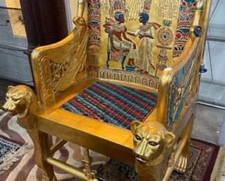 Hand carved Egypt style throne chair  Orlando Estate Auction