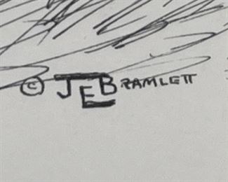 Original James E Bramlett Bronco Rider Framed Pen & Ink Sketch  Cowboy/Western Art	Frame: 22.5x18.5in	
