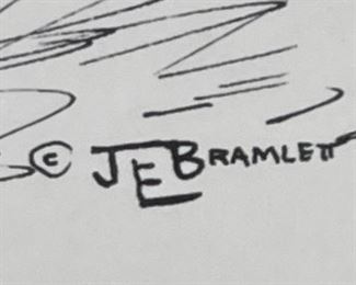 Original James E Bramlett Steer Roper Framed Pen & Ink Sketch Cowboy/Western Art	Frame: 22.5x18.5in	
