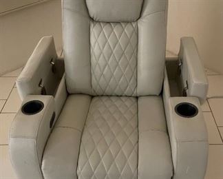 #2 Abbyson Calton Leather Power Recliner with Power Headrest  IVORY	54 x 35 x 33in	HxWxD
