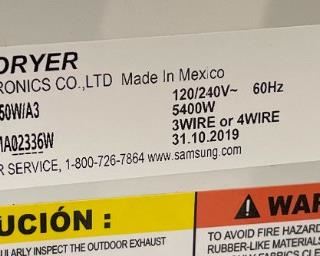 Samsung 7.4 cu. ft. Electric Dryer Drying Machine DVE52M7750W/A3	46 x 27 x 29in	HxWxD
