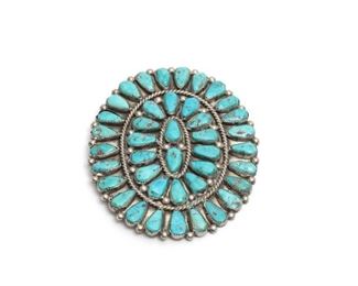 Vintage Navajo Silver 41 Turquoise Stone Cluster Pin Brooch Native American Pawn Jewelry 	4.25 x 3.5in 	

