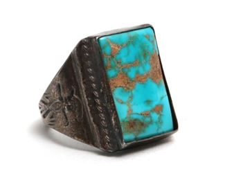 Vintage Navajo Silver Thunderbird Turquoise Ring Size: 7.75 Pawn Jewelry 	SZ: 7.75 Centerpiece: 20x14mm	

