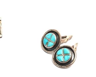 Lot of 3 Vintage Navajo Turquoise and Silver Cufflinks Native American Cuff Links 		
