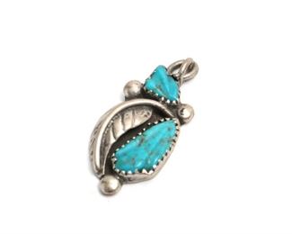 Vintage Navajo Silver & Turquoise Leaf Pendant 	1.25x.5in	
