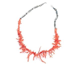 Native American Red Coral Branch Necklace 	22in Long 	
