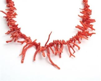 Native American Red Coral Branch Necklace 	22in Long 	
