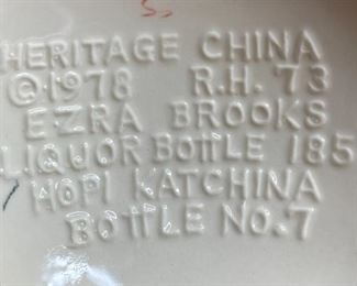 Ezra Brooks Hopi Kachina Bottle No. 7 1978 Heritage China Decanter	13.25x4.5x4.5in	HxWxD
